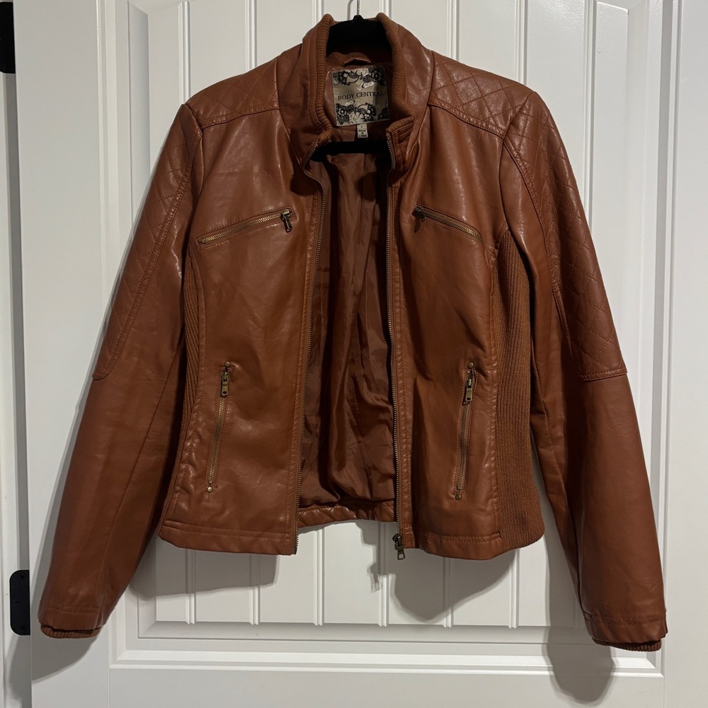 Women’s Body Central Brown Faux Leather Moto Jacket-Large